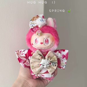 Japanese Style Dress Up For 17cm Labubu Doll Outfit Koi Cherry Blossom Pattern Kimono Doll Suit Doll Clothes Set