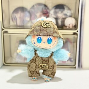 17cm Labubu Doll Clothes Baby Clothes Fashion Overalls Bib Hat Set Kawaii V1 V2 Doll Clothing Accessories No Dolls Kids Gift