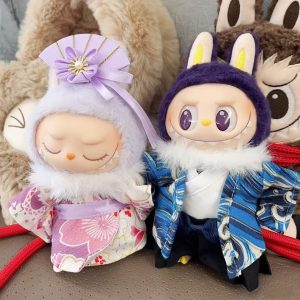 For 15/17cm Labubu Doll Summer Fresh Style Japan Kimono Set Gentle Light Color Clothes Doll Accessories
