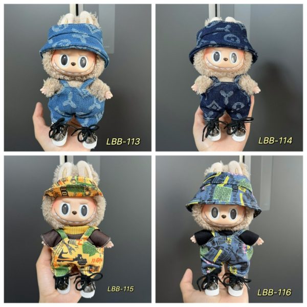 Vintage Printed Wide Brimmed Hat And Overalls Combination Specially Designed For Cute Plush Toys As Outdoor Adventure Clothing